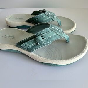 Clarks Women’s Teal Green Slide Sandals - Cloudsteppers Comfort